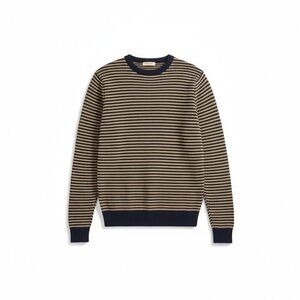 Knitwear by F+F Navy Tan Striped Sweater – Wool Blend, Women’s Medium